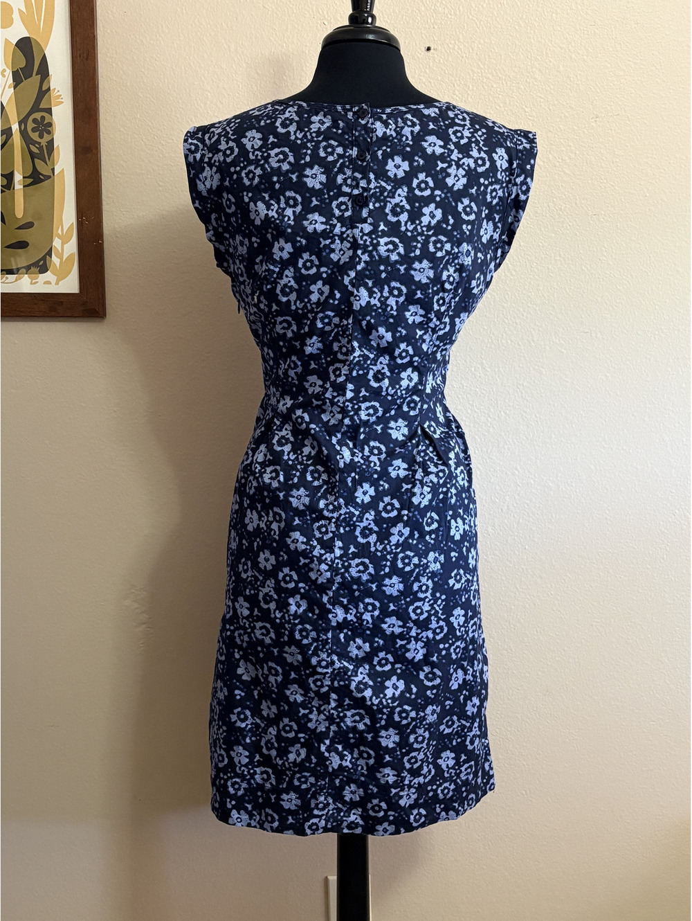 Blue Floral Sleeveless Day Dress Short Size 10-12 Medium - Picture 4 of 5